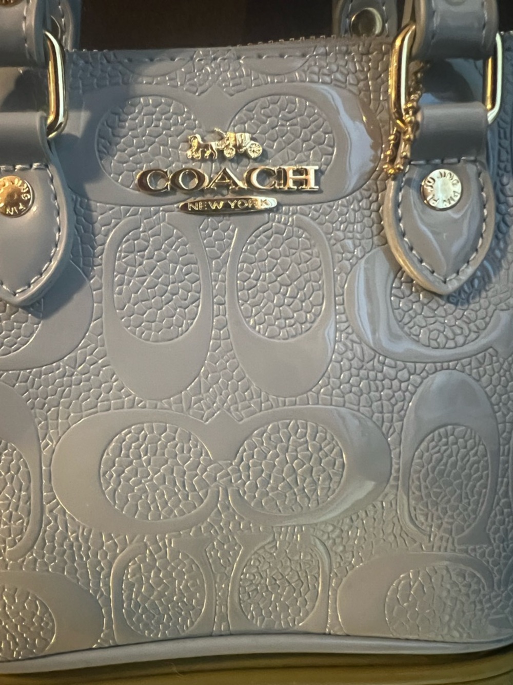 Coach Pale Blue Embossed Leather Satchel with Gold Hardware - Picture 2 of 12